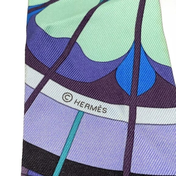HERMES Twilly - Blue Light Green Multi Scarf 158-072225 - Picture 2 of 7